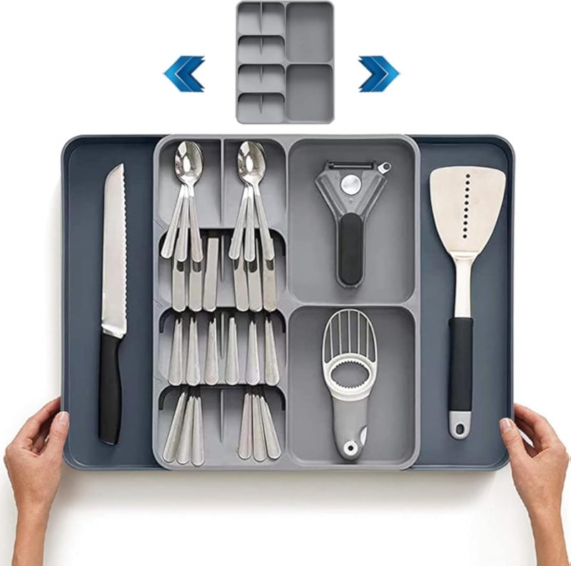 Kitchen Drawer Organizer Tray, Expandable Kitchen Drawer Organizer, Adjustable Cutlery Tray Storing Organizing Cutlery, Utensil Holder and Cutlery Tray